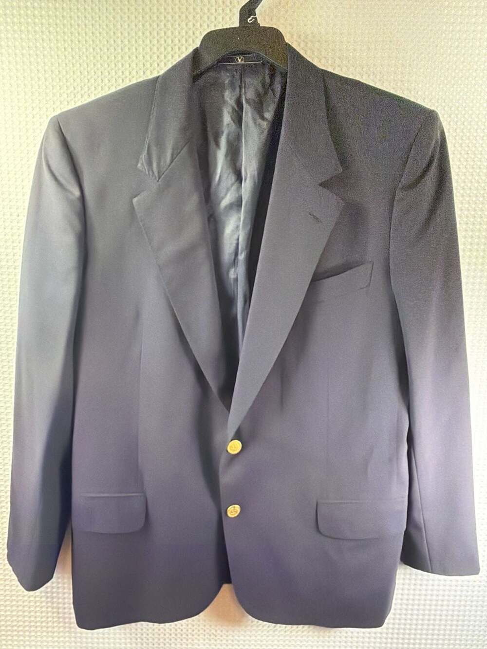 Valentino Uomo Vintage Wool Blazer with Gold Crest Buttons